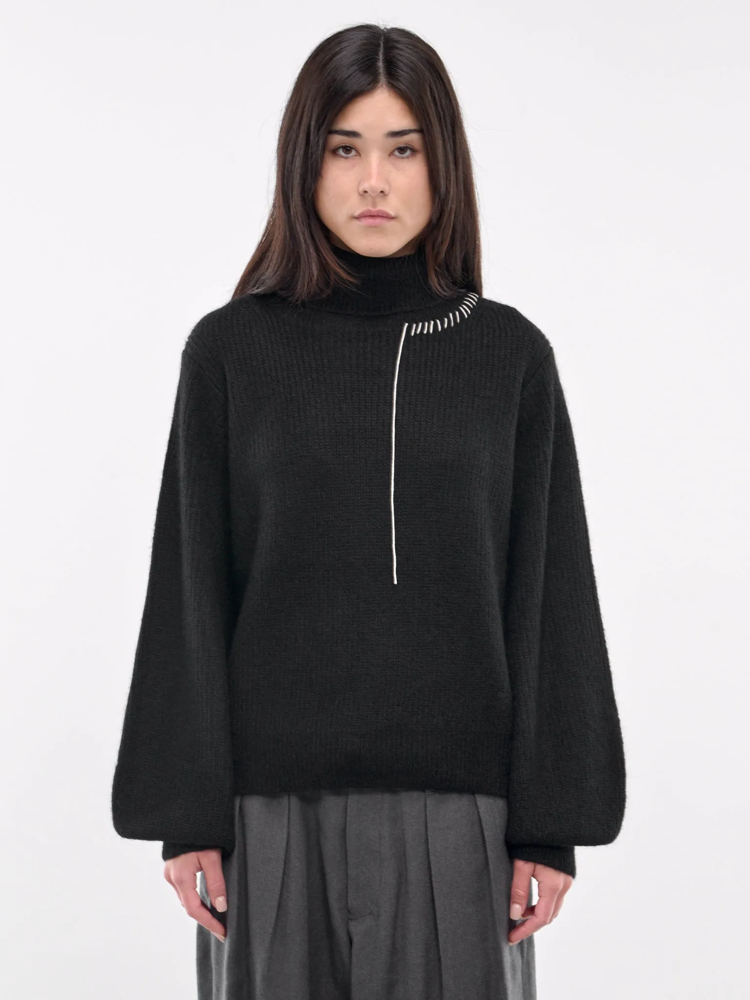 Turtleneck Puff Sleeve Sweater (FO-K06-192-BLACK)