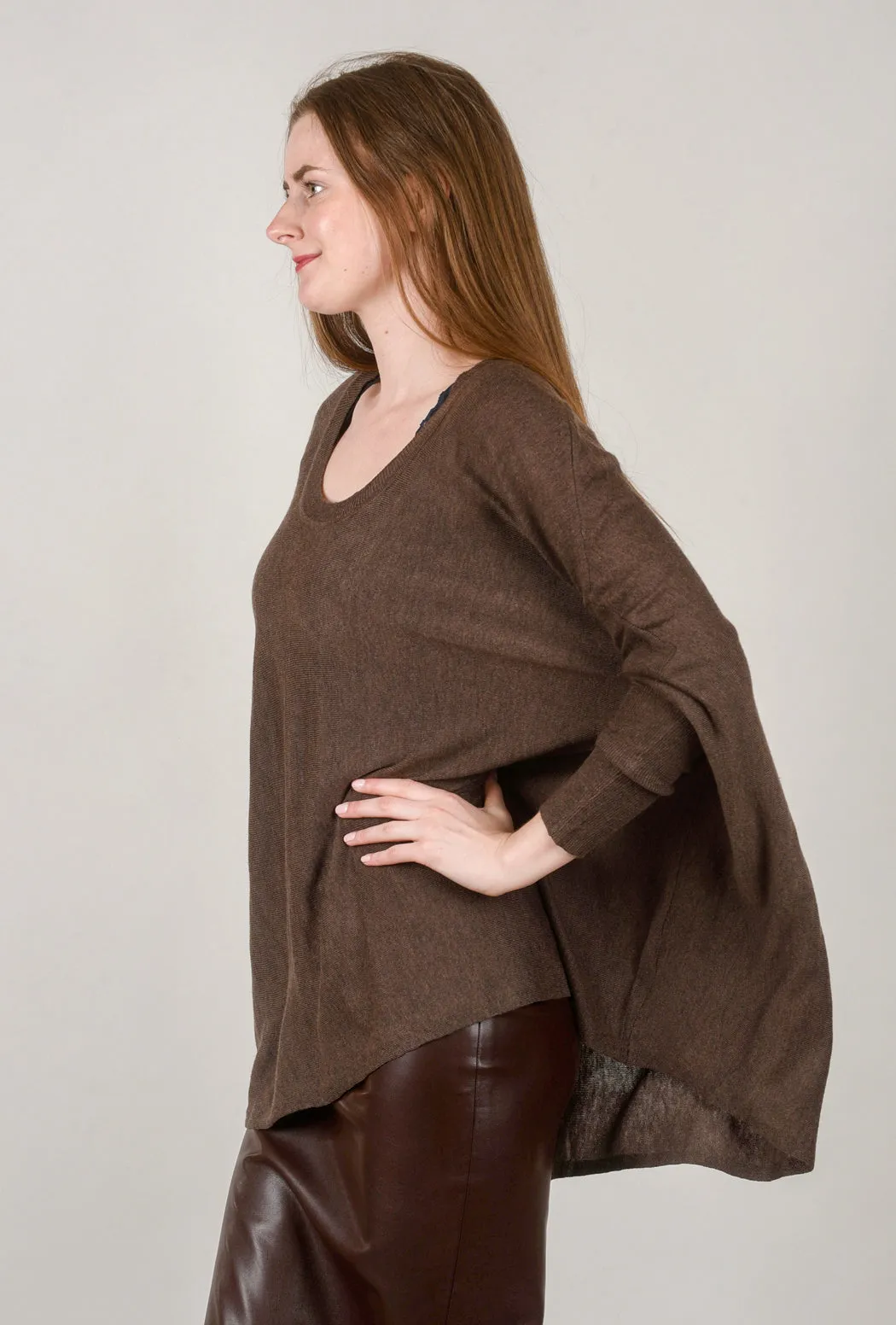 U-Neck Comfy Sweater, Umber Brown