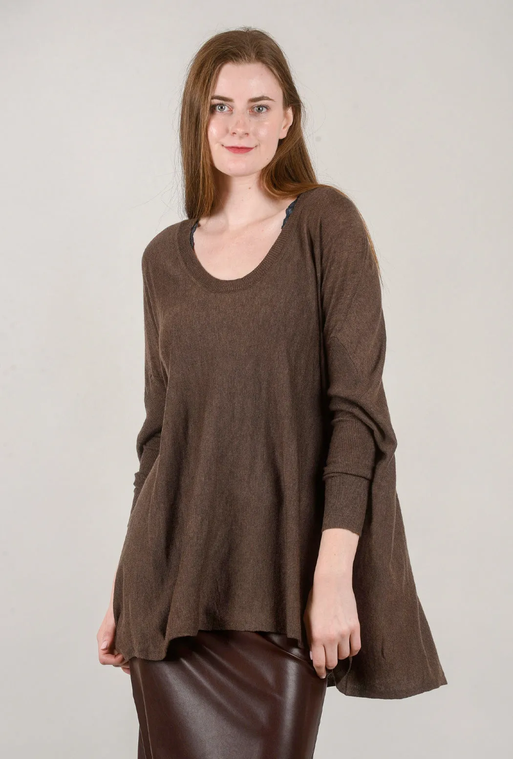 U-Neck Comfy Sweater, Umber Brown