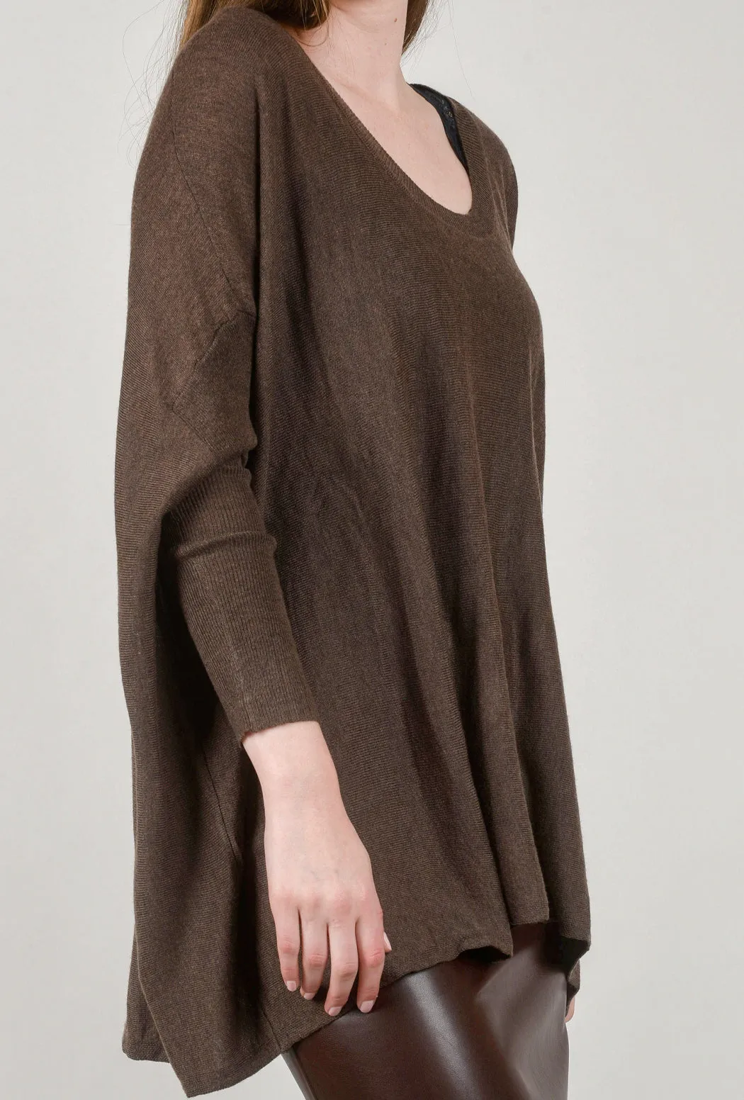 U-Neck Comfy Sweater, Umber Brown