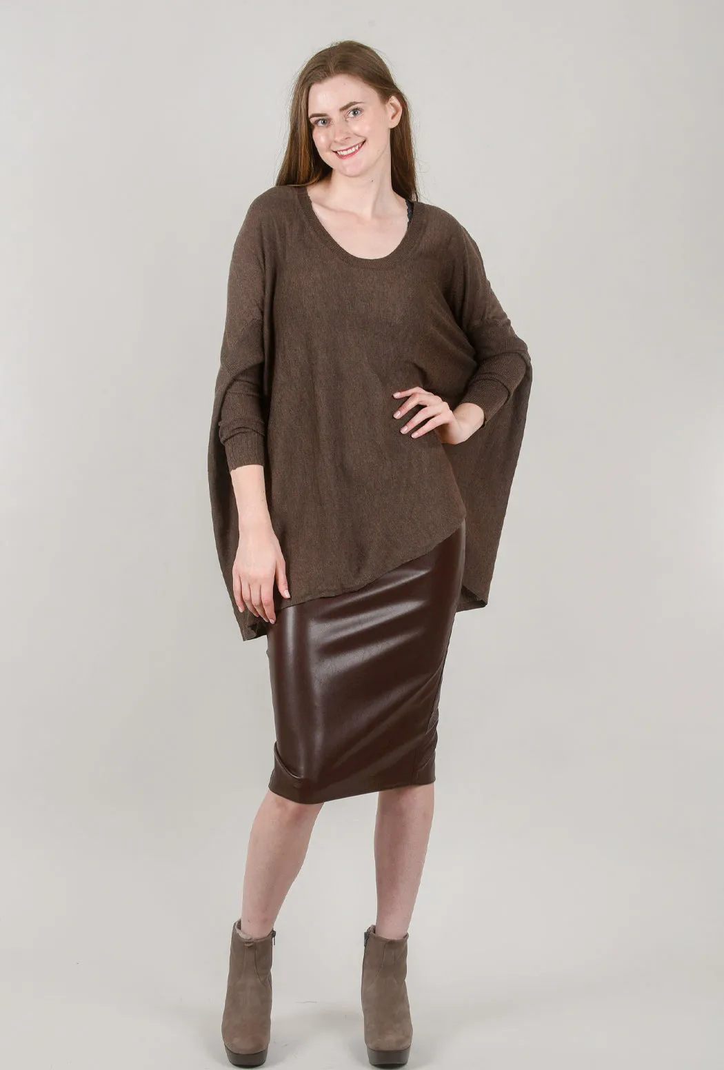 U-Neck Comfy Sweater, Umber Brown