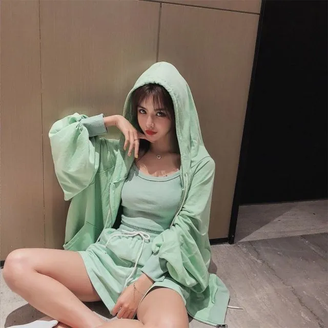 VenusFox Loungewear Women 3 Pieces Summer Sleepwear Ensembles Nightgown Suits with Shorts Home Wear Roomware