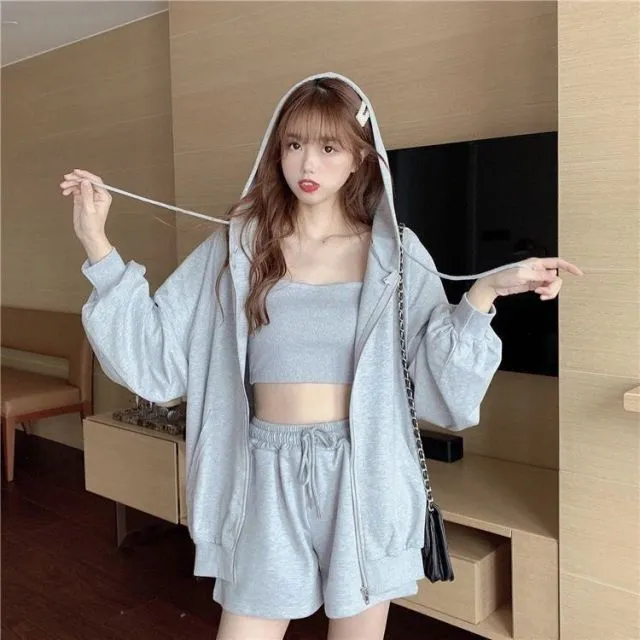 VenusFox Loungewear Women 3 Pieces Summer Sleepwear Ensembles Nightgown Suits with Shorts Home Wear Roomware