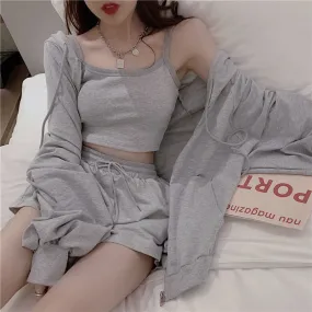 VenusFox Loungewear Women 3 Pieces Summer Sleepwear Ensembles Nightgown Suits with Shorts Home Wear Roomware