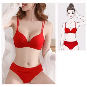 VenusFoxNew Sexy Bra Set Women's Push Up Red Black Underwear Panties Student Comfortable Breathable Bra Set Sexy Underwear For Women