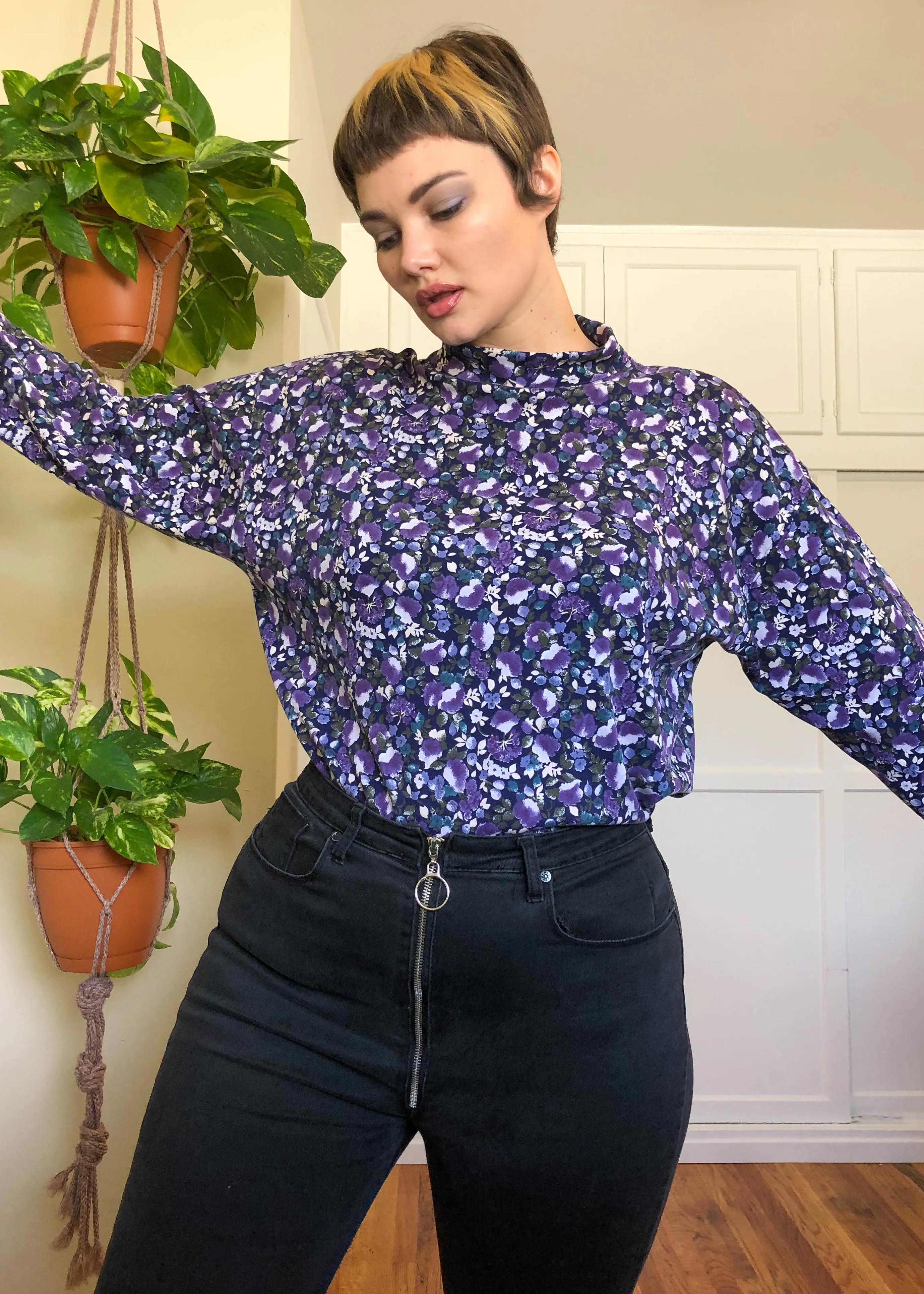 Vintage Floral Printed 100% Cotton Nostalgia Turtleneck - 3X/4X