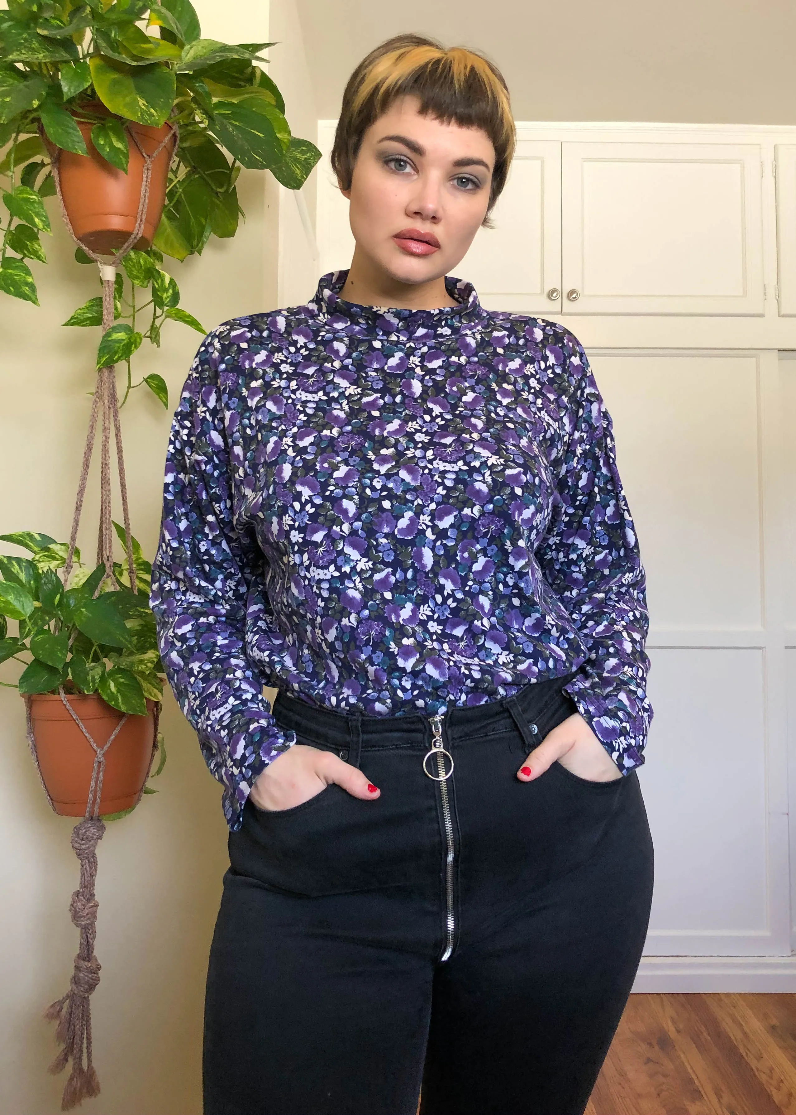 Vintage Floral Printed 100% Cotton Nostalgia Turtleneck - 3X/4X