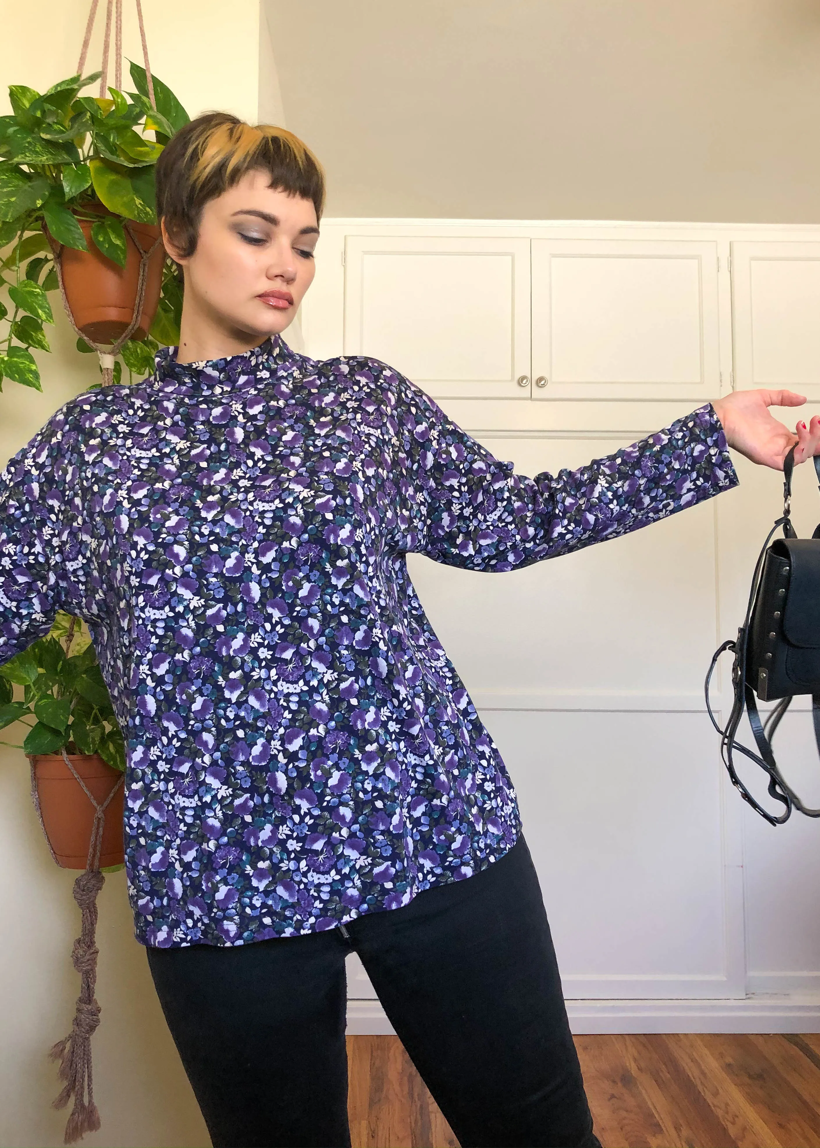 Vintage Floral Printed 100% Cotton Nostalgia Turtleneck - 3X/4X