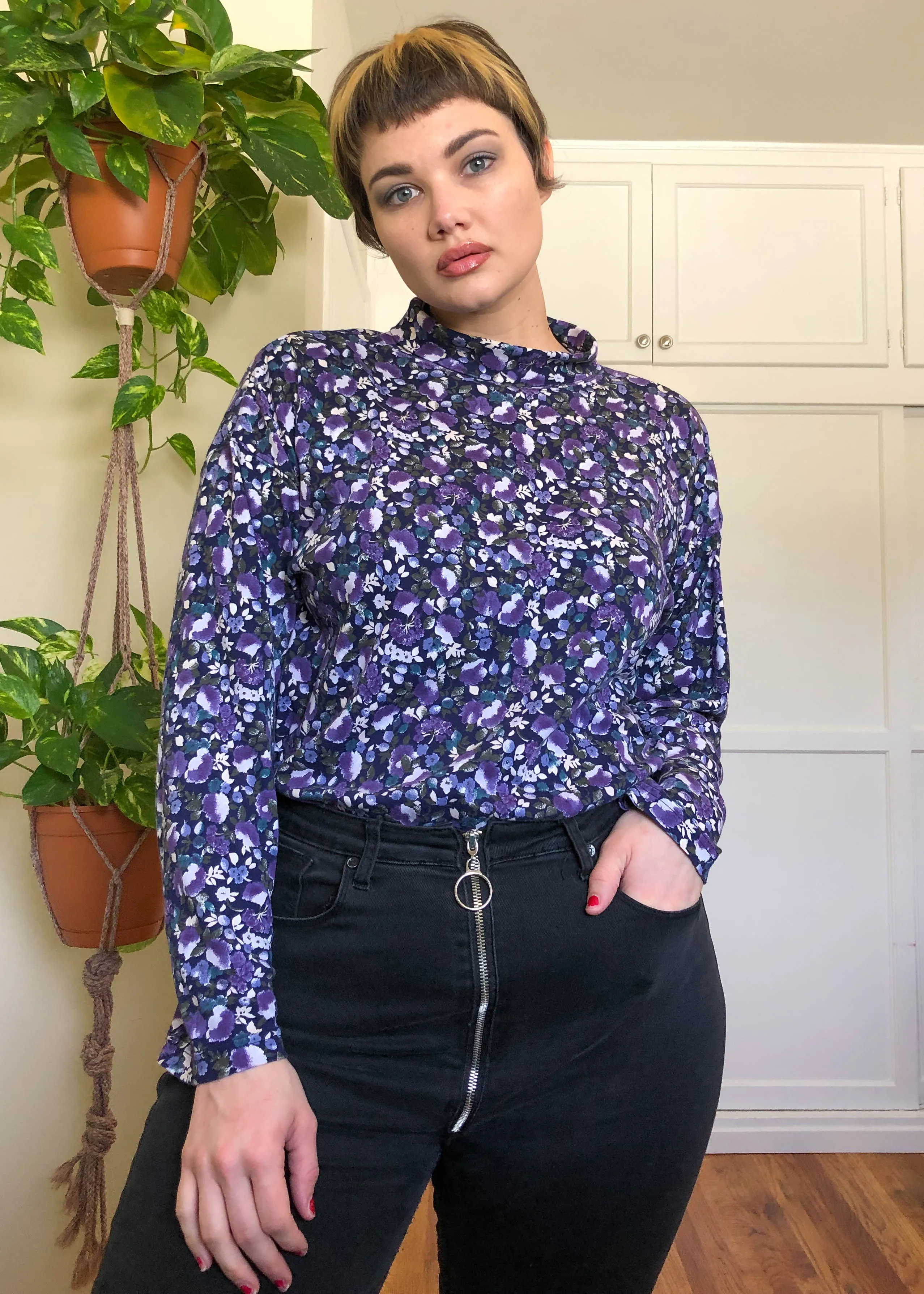 Vintage Floral Printed 100% Cotton Nostalgia Turtleneck - 3X/4X