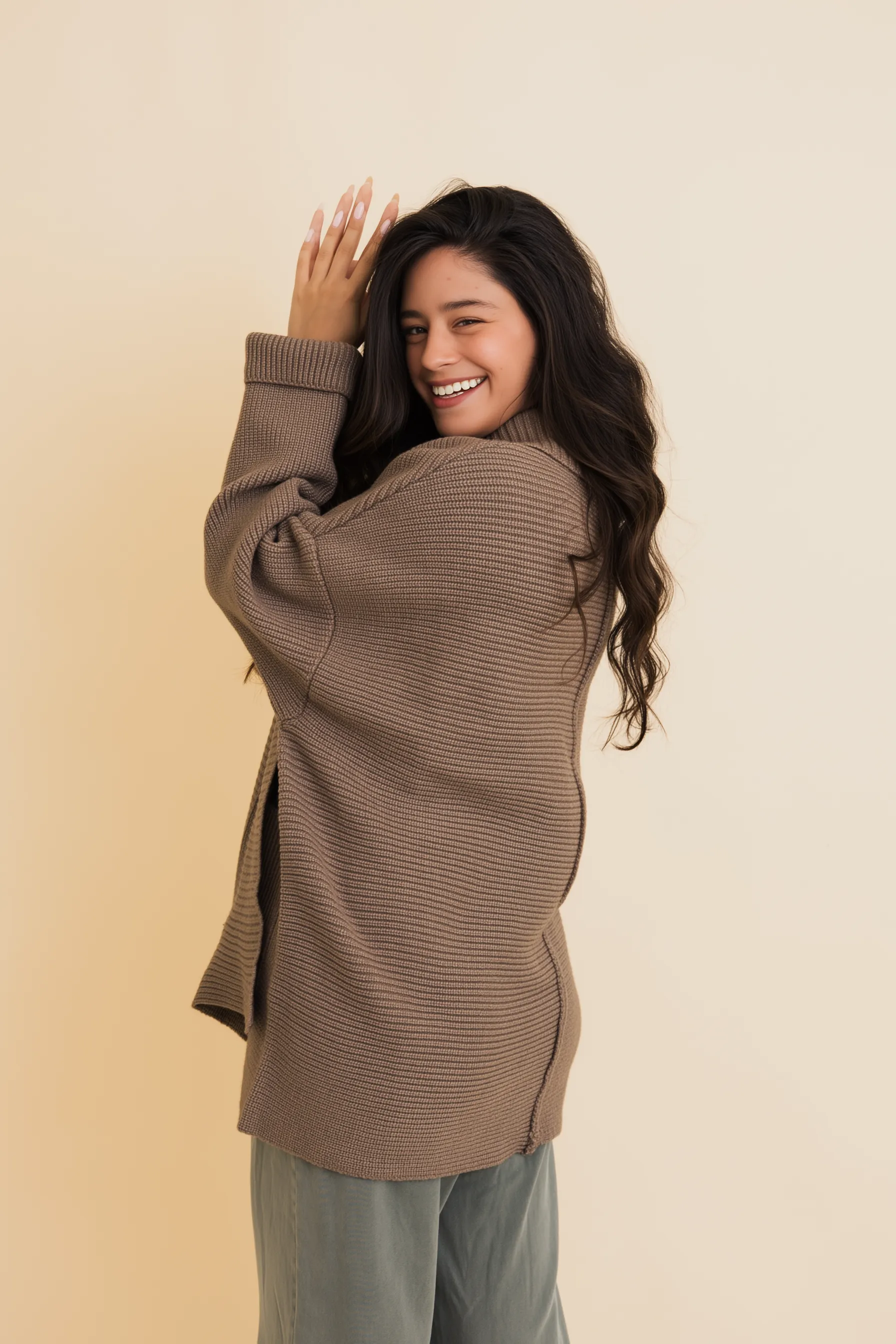 Warm Hug Mocha Oversized Ribbed Cardigan