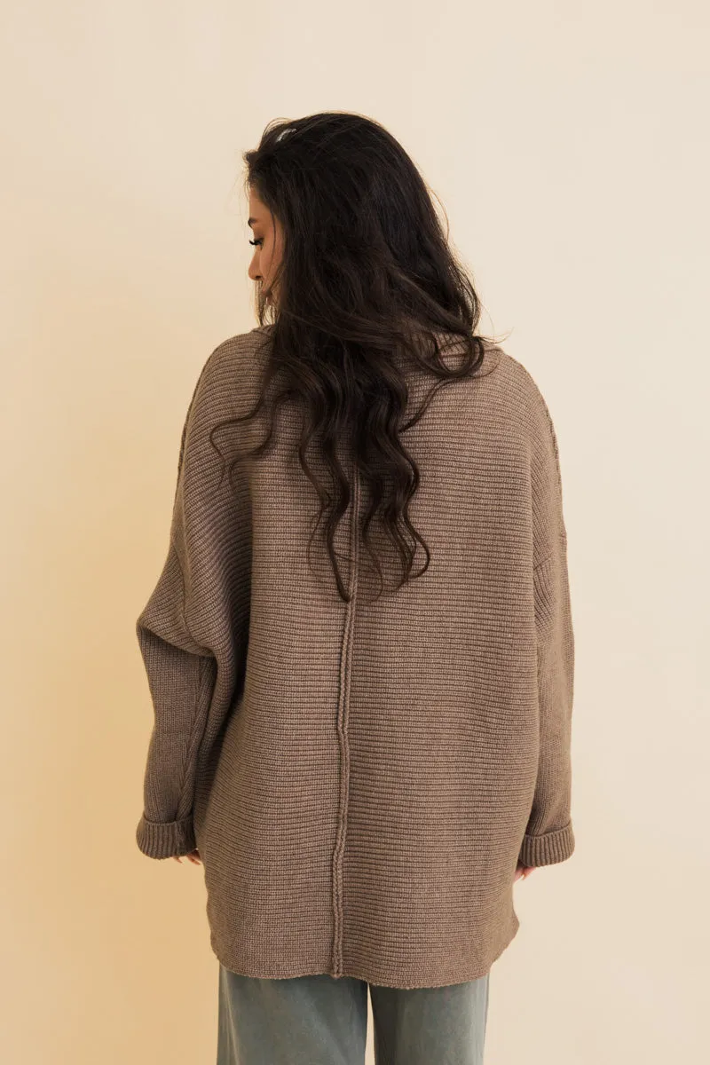 Warm Hug Mocha Oversized Ribbed Cardigan