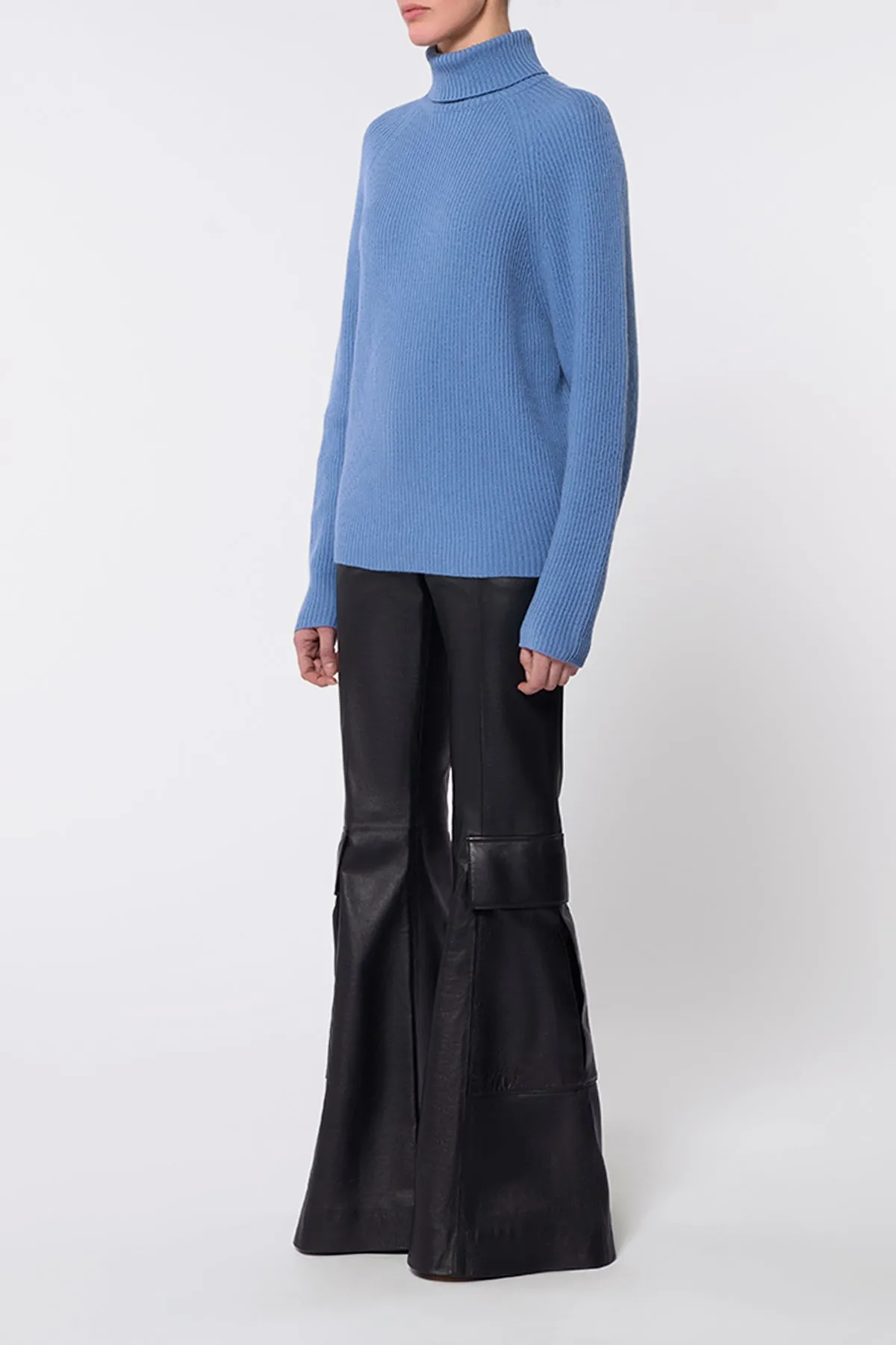 Wigman Knit Turtleneck Sweater in Light Blue Denim Cashmere