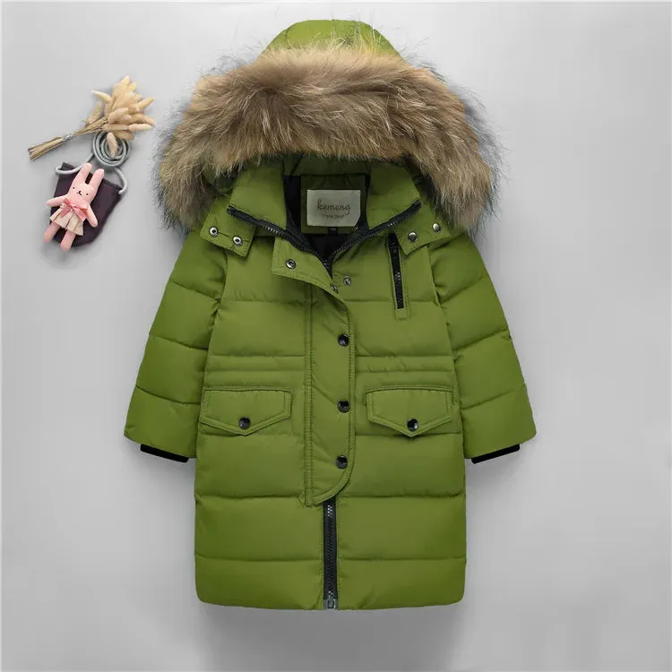 Winter Children Down Jacket For Boys Warm Real Raccoon Fur Hooded Long Boys Outerwear Coat 2-12 Years Kids Jacket