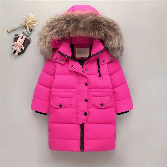 Winter Children Down Jacket For Boys Warm Real Raccoon Fur Hooded Long Boys Outerwear Coat 2-12 Years Kids Jacket