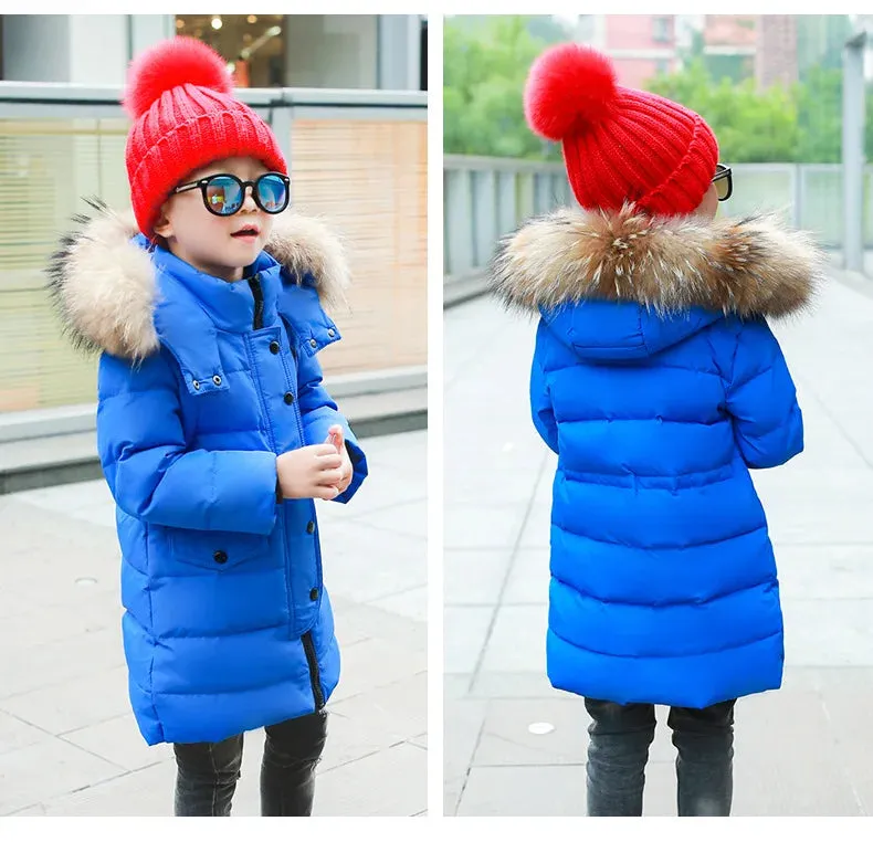 Winter Children Down Jacket For Boys Warm Real Raccoon Fur Hooded Long Boys Outerwear Coat 2-12 Years Kids Jacket