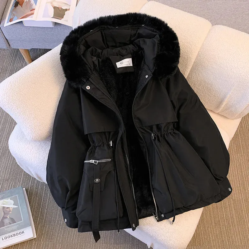 Women's Fleece-Lined Drawstring Padded Parkas Jacket